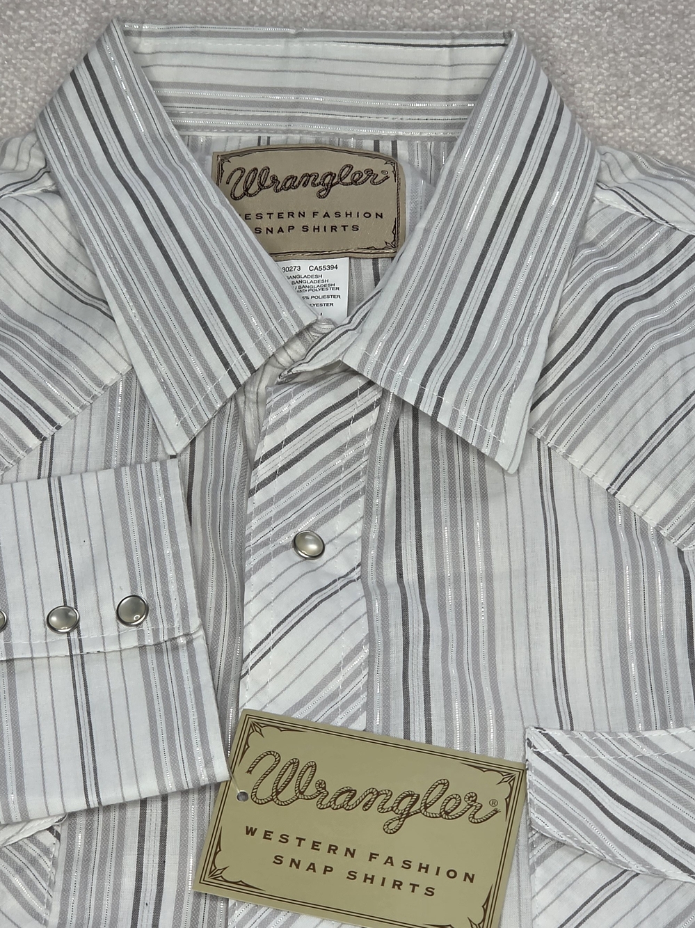 Wrangler Western Snap Shirt Men's XXL White Gray Metallic Stripe Pearl Snap NWT